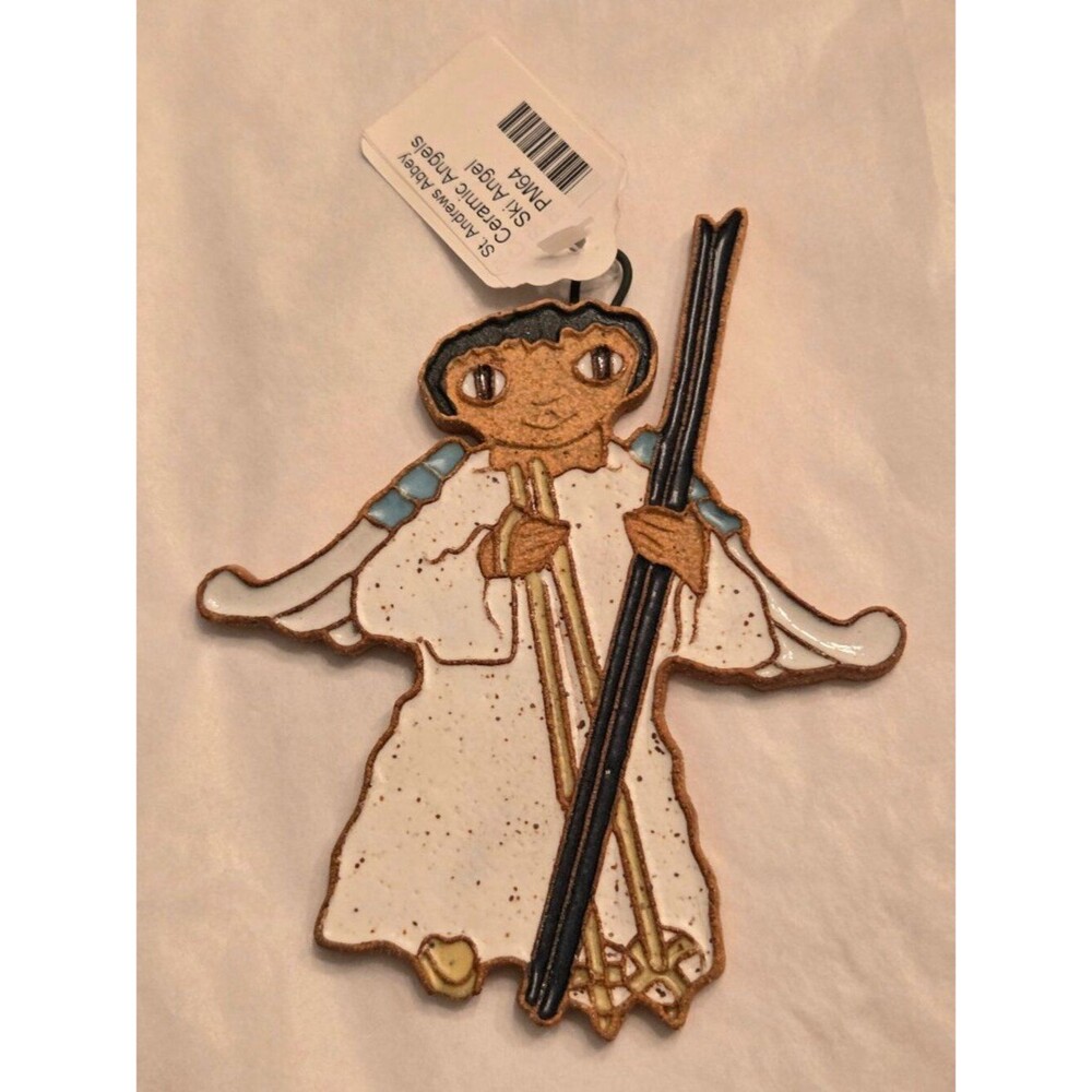 Saint Andrews Abbey Ceramics Ski Angel Ornament Skier Gift NWT Folk Art